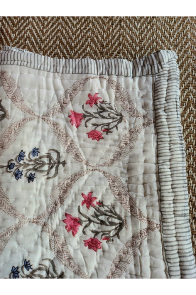Single Reversible Quilt - Blue and Pink Floral design - SH-SQ-115